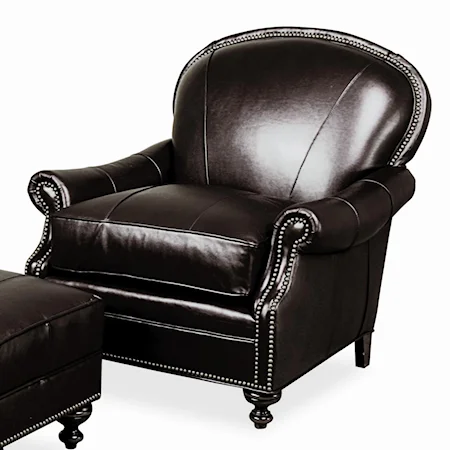 Pinehurst Leather Club Lounger with Nailhead Trim Accents